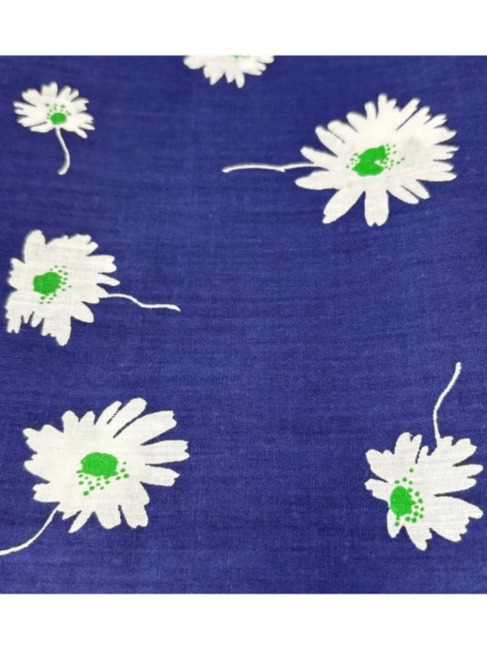 Blue Cotton Fabric White Green Daisy Print 21